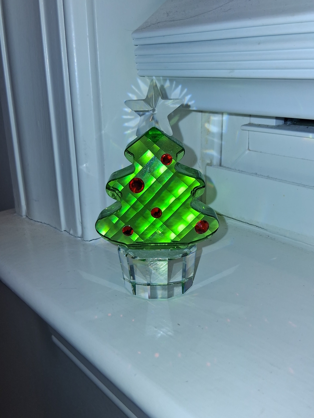 Swarovski Green Crystal Christmas Tree with Red Accents and Clear Star